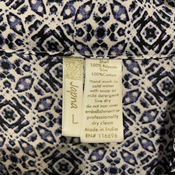 JAPNA navy and white sheer printed Kimono with white cotton trim. Size … - Picture 5 of 6